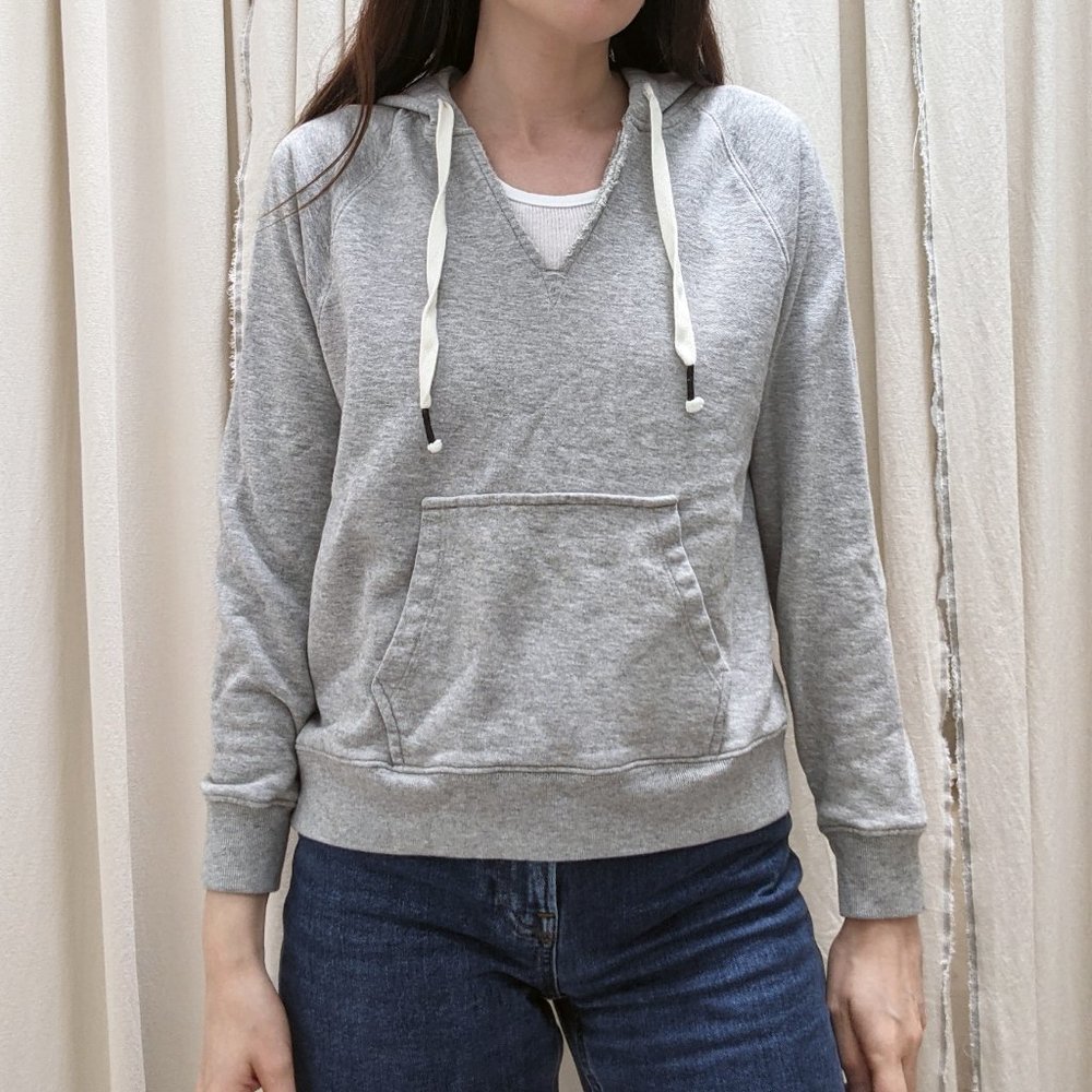 J. Crew V-Neck Cotton Terry Hoodie - Picture 1 of 9